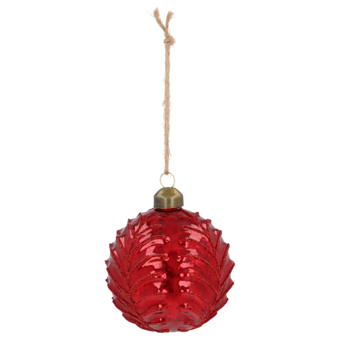 Dunkelrote Craquelé-Weihnachtskugel Mit Blattmotiv