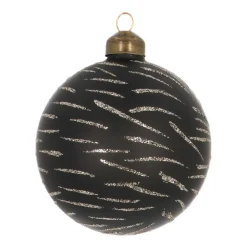 Edle Weihnachtskugel Goldstreifen, Schwarz, Glas, 8 Cm