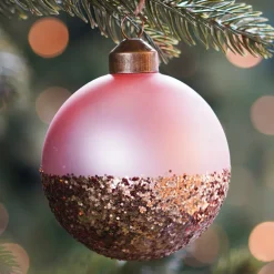 Edle Weihnachtskugel In Glitzergold Getaucht, Rosa, Glas, 8 Cm