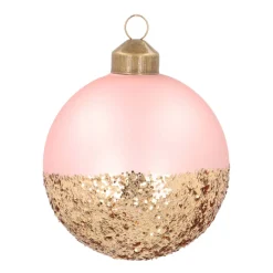 Edle Weihnachtskugel In Glitzergold Getaucht, Rosa, Glas, 8 Cm
