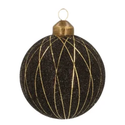 Edle Weihnachtskugel Mit Eleganten Streifen, Schwarz, Glas, 8 Cm