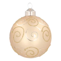 Edle Weihnachtskugel Mit Ornament, Hellgold, Glas, 8 Cm