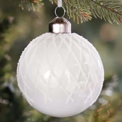 Edle Weihnachtskugel Nadelstreifen, Weiß, Glas, 8 Cm