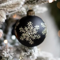 Edle Weihnachtskugel Schneeflocke, Schwarz, Glas, 8 Cm