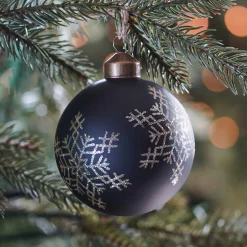 Edle Weihnachtskugel Schneeflocke, Schwarz, Glas, 8 Cm