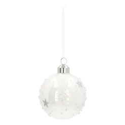 Edle Weihnachtskugel Sterne Und Schneeflocken, Weiß, Glas, 8 Cm