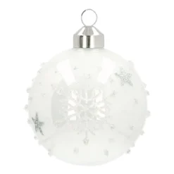Edle Weihnachtskugel Sterne Und Schneeflocken, Weiß, Glas, 8 Cm