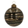 Edle Weihnachtskugel Streifen Elegant, Schwarz-champagner, Glas, 8 Cm