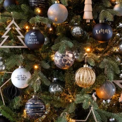 Edle Weihnachtskugel Streifen Elegant, Schwarz-champagner, Glas, 8 Cm