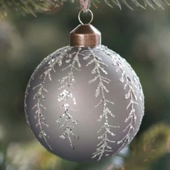 Edle Weihnachtskugel Zweige, Taupe, Glas, 8 Cm
