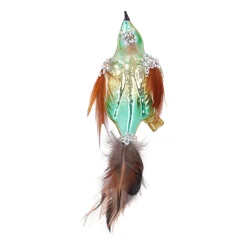 Eleganter Grün-goldener Vogel Mit Klammer Für Ein Naturnahes Weihnachten