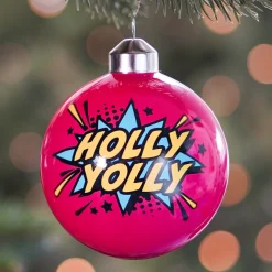 Extravagante Pop-art Weihnachtskugel „Holly Yolly“, Pink, Glas, 8 Cm