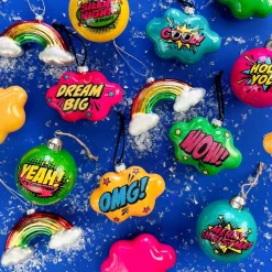 Extravagante Pop-art Weihnachtskugel „Merry Christmas“, Petrol, Glas, 8 Cm