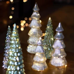 Glas Tannenbaum Linienförmig Mit LED Beleuchtung, Silber, 37 Cm
