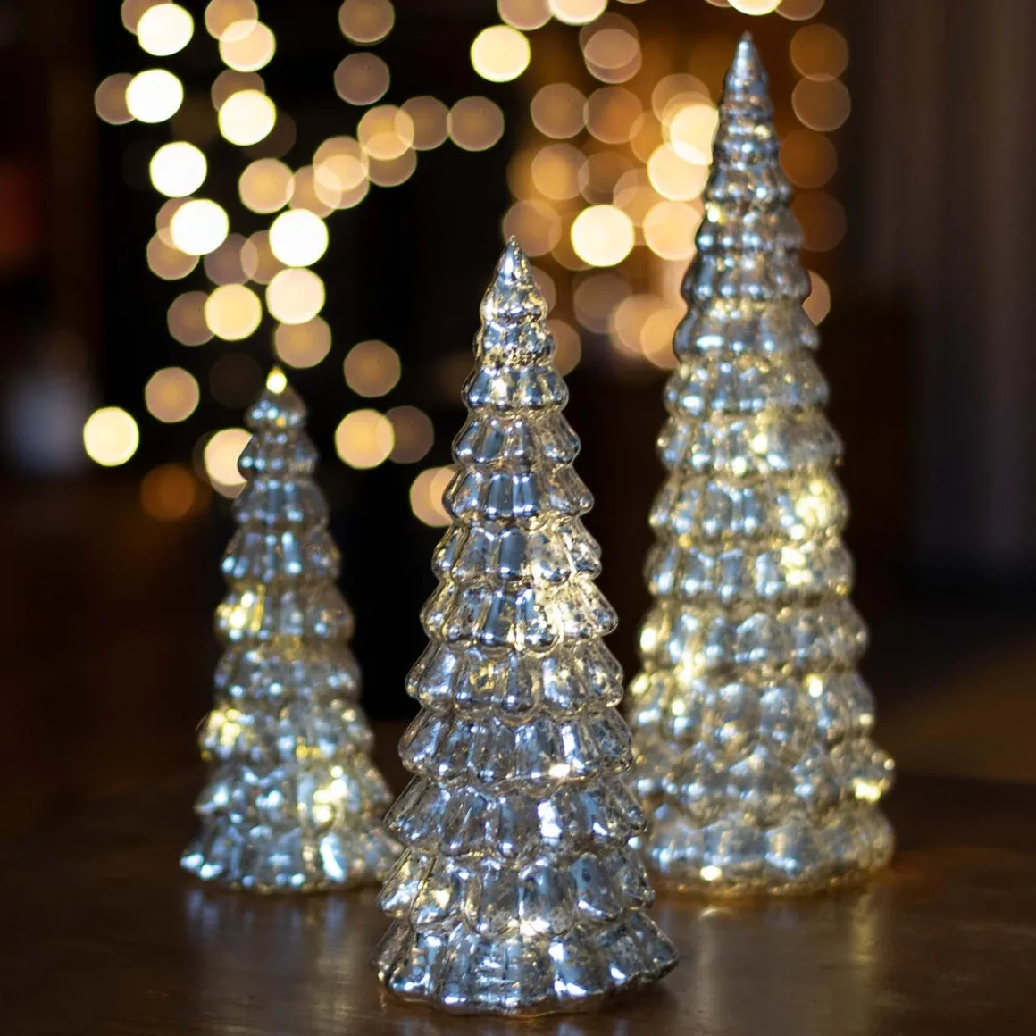 Glas Tannenbaum Mit LED Beleuchtung, Silber, 27 Cm
