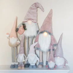 Großer Rosa Weihnachts-Gnom Mit Beleuchteter Nase