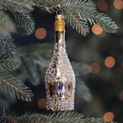Handgefertigter Weihnachtsanhänger In Form Einer Sektflasche Aus Glas