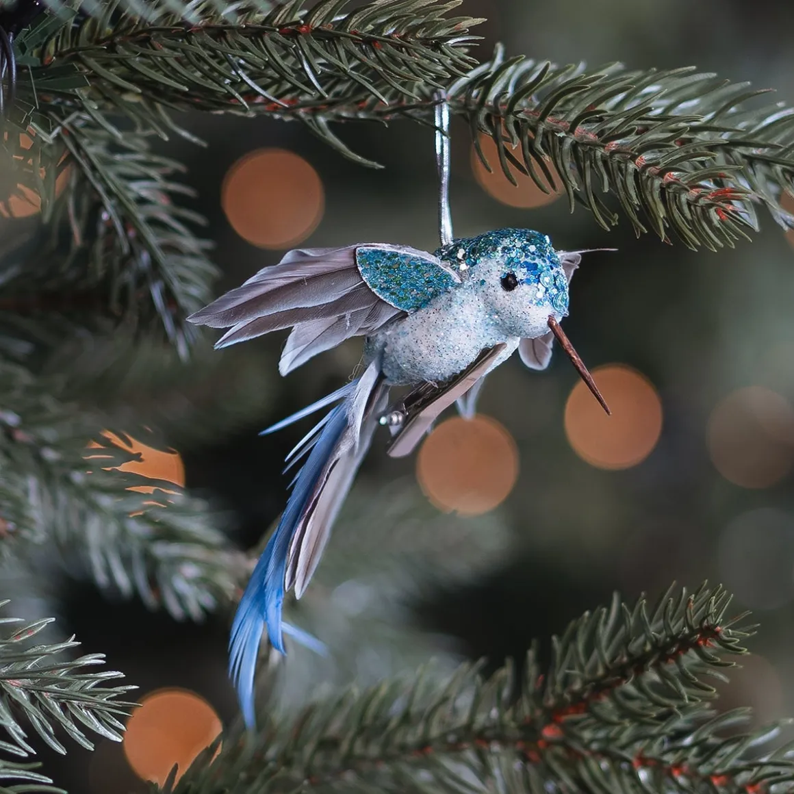 Hellblauer Fliegender Kolibri Für Den Weihnachtsbaum