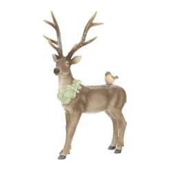 Hirsch Mit Vogel Braun, 32 Cm