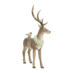 Hirsch Mit Vogel Braun, 32 Cm