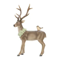 Hirsch Mit Vogel Braun, 32 Cm
