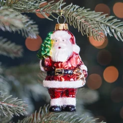 Klassischer Weihnachtsmann-Anhänger Aus Glas Mit Uhr Und Zuckerstange