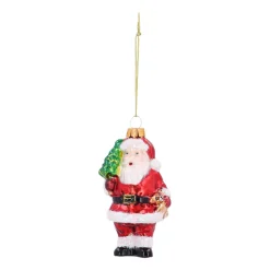 Klassischer Weihnachtsmann-Anhänger Aus Glas Mit Uhr Und Zuckerstange