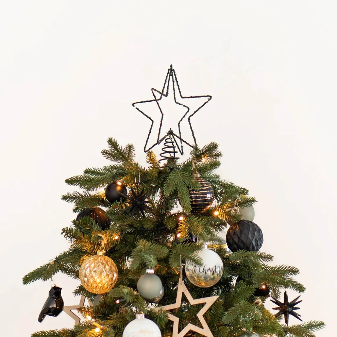 LED Christbaumspitze Stern, Schwarz, Innen & Außen, Metall, 25 Cm