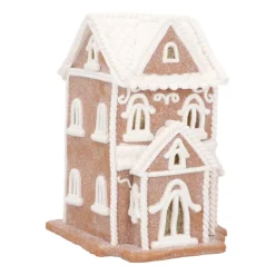 LED Lebkuchenhaus, Braun-weiß, Modelliermasse, 19 Cm