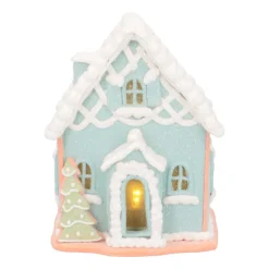 LED Lebkuchenhaus, Hellblau, Modelliermasse, 14 Cm