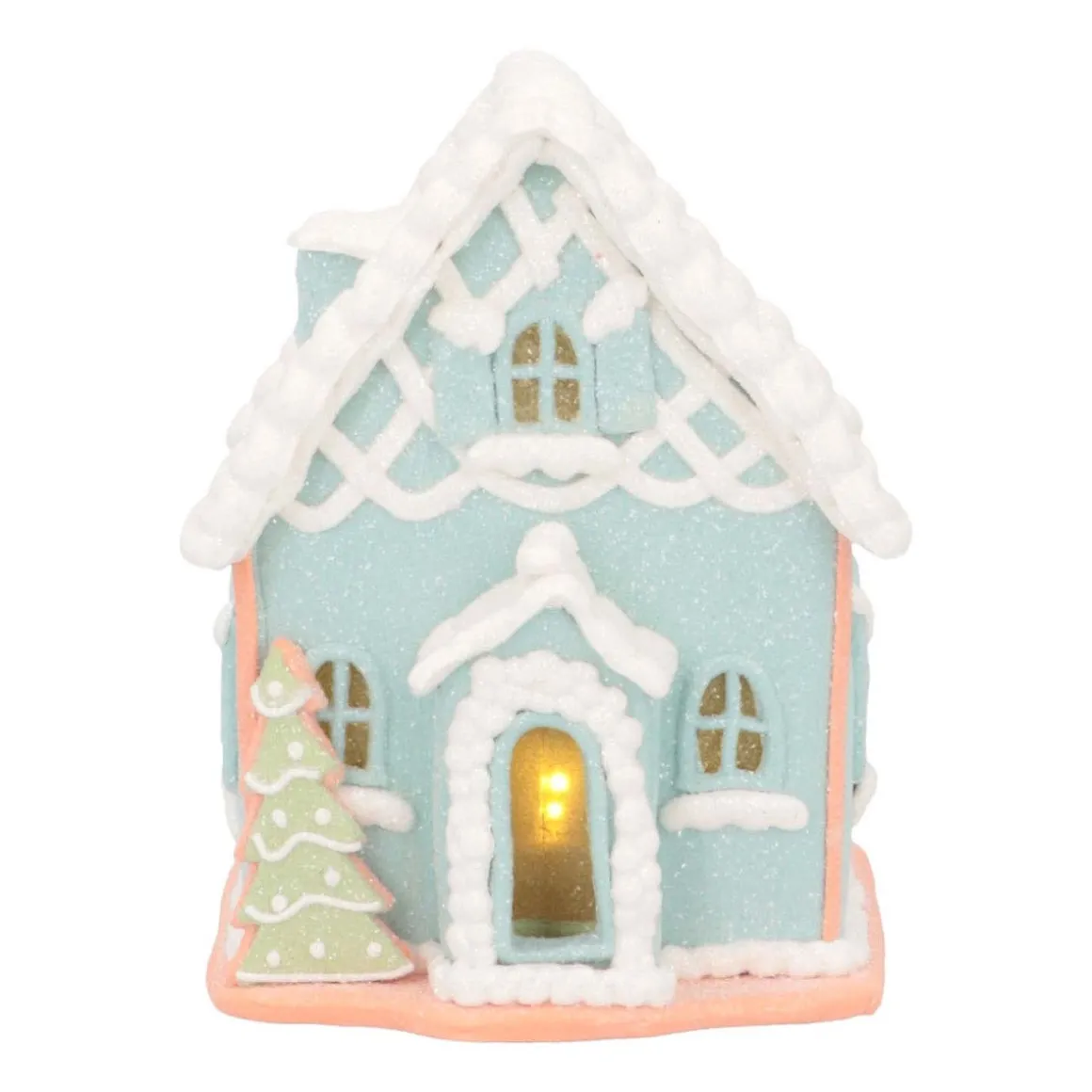 LED Lebkuchenhaus, Hellblau, Modelliermasse, 14 Cm