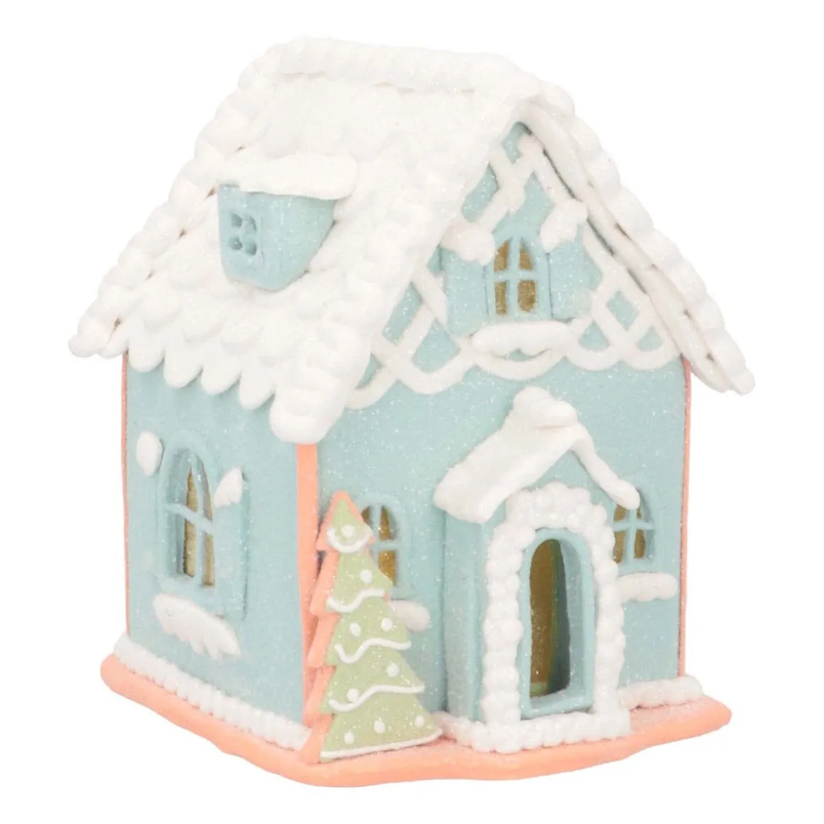 LED Lebkuchenhaus, Hellblau, Modelliermasse, 14 Cm