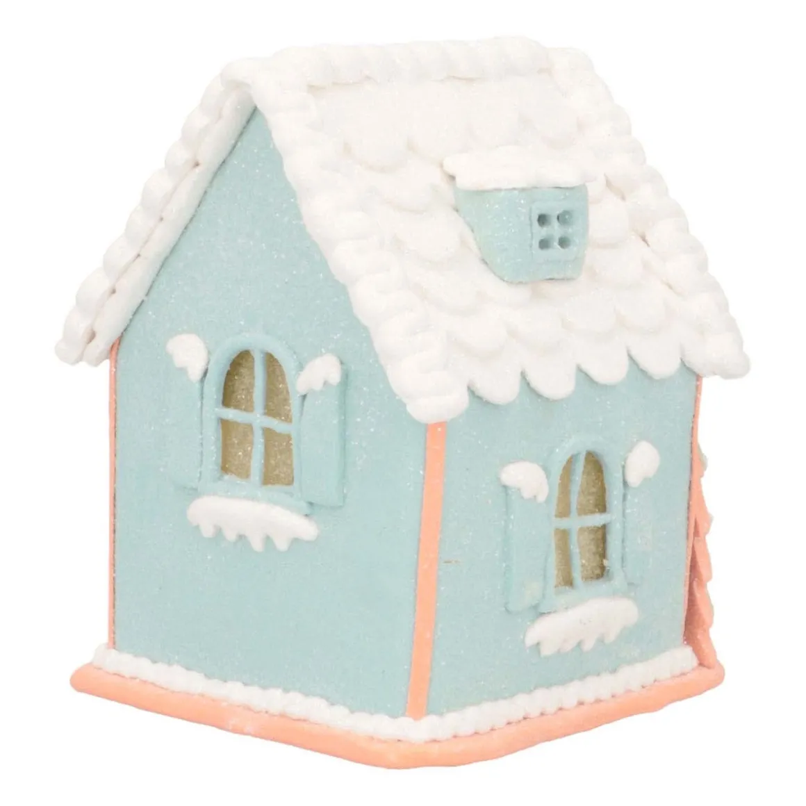 LED Lebkuchenhaus, Hellblau, Modelliermasse, 14 Cm
