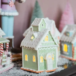 LED Lebkuchenhaus, Hellgrün, Modelliermasse, 19 Cm