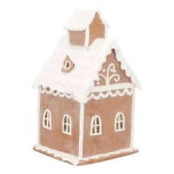 LED Lebkuchenhaus Kirche, Braun-weiß, Modelliermasse, 19 Cm