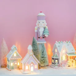 LED Lebkuchenhaus Kirche, Rosa, Modelliermasse, 19 Cm