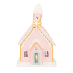 LED Lebkuchenhaus Kirche, Rosa, Modelliermasse, 19 Cm