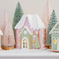 LED Lebkuchenhaus, Rosa-hellgrün, Modelliermasse, 19 Cm