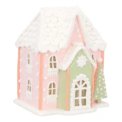 LED Lebkuchenhaus, Rosa-hellgrün, Modelliermasse, 19 Cm