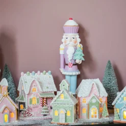 LED Lebkuchenhaus, Rosa-hellgrün, Modelliermasse, 19 Cm