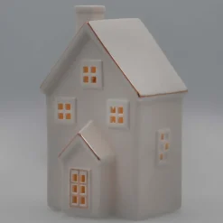 LED Lichthaus „Erker“, Groß, Weiß, Porzellan, 20 Cm