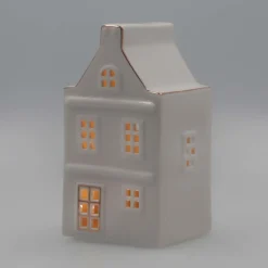 LED Lichthaus „Grachtenhaus“, Weiß, Porzellan, 17 Cm