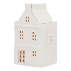 LED Lichthaus „Grachtenhaus“, Weiß, Porzellan, 17 Cm