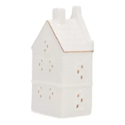 LED Lichthaus „Stufengiebel“, Weiß, Porzellan, 18 Cm