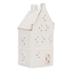 LED Lichthaus „Stufengiebel“, Weiß, Porzellan, 18 Cm