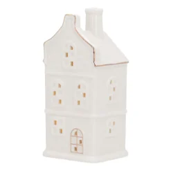 LED Lichthaus „Stufengiebel“, Weiß, Porzellan, 17 Cm