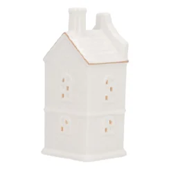 LED Lichthaus „Stufengiebel“, Weiß, Porzellan, 17 Cm