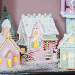 LED Süßigkeitenhaus, Rosa, Modelliermasse, 22 Cm