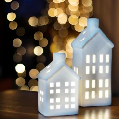 LED Weihnachtshaus, Weiß, Porzellan, 21 Cm