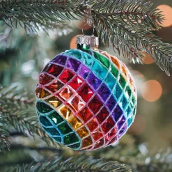 Luxuriöse Weihnachtskugel Rautenmuster, Bunt, Glas, 9,5 Cm